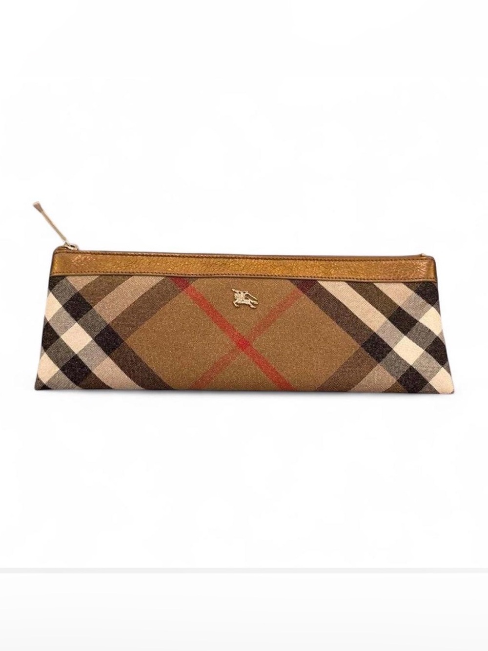 Burberry Nova Check Canvas Clutch Pouch — Gold Leather Trim
